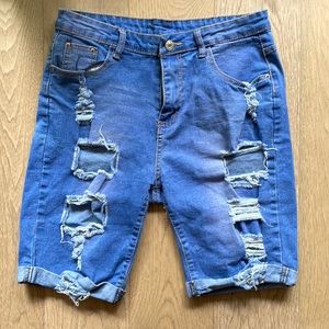distressed long denim jeans